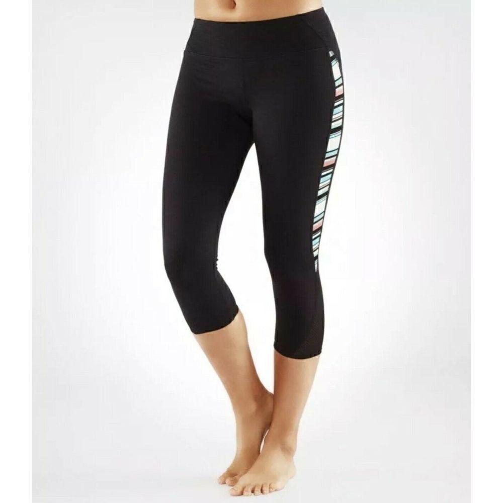 Manduka Mesh Capri Black Side Stripe Cropped Yoga